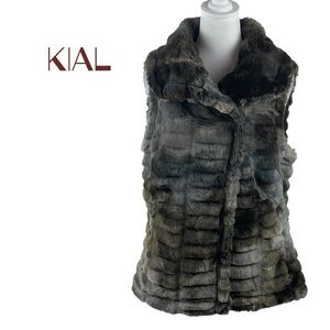KIAL Brown Gray Vegan Fur Full Collar Vest Size M